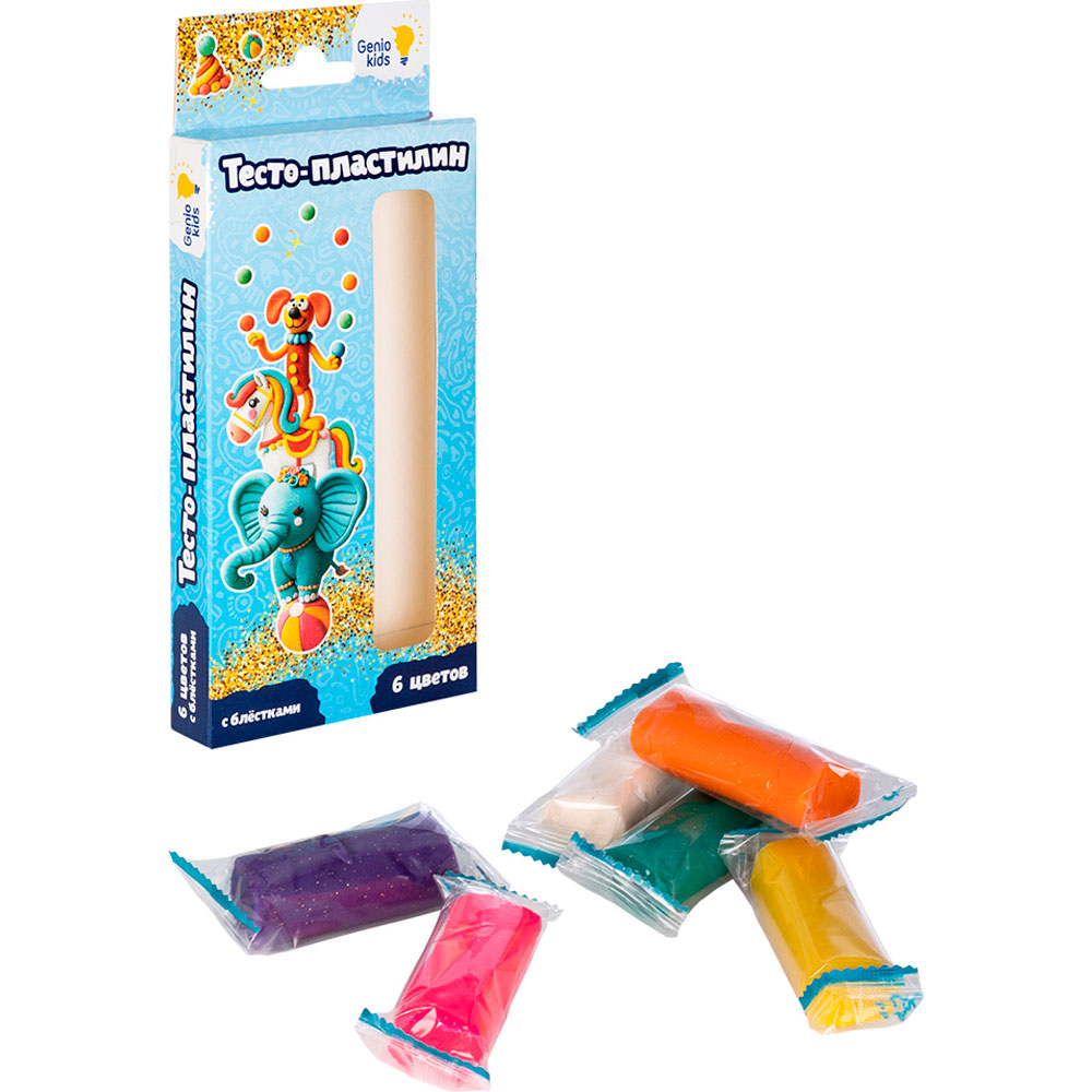 картинка Набор для лепки GENIO KIDS Тесто-пластилин с блёстками 6 цветов в ассортименте TA1091 от интернет-магазина