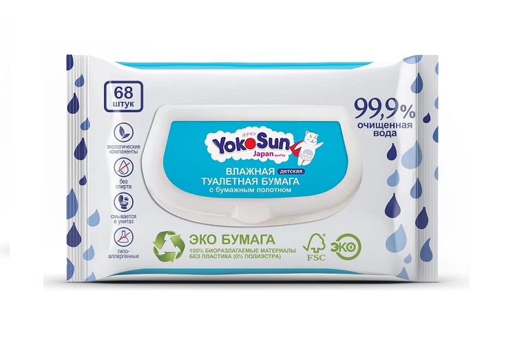 картинка Влажная туалетная детская бумага 68 шт YokoSun от интернет-магазина