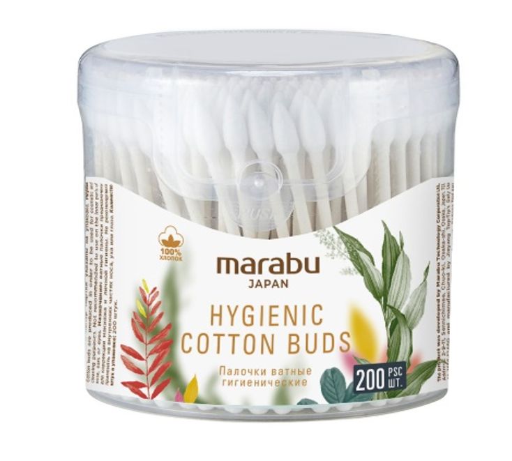картинка Ватные палочки Botanica 200 шт пластиковая банка MARABU от интернет-магазина