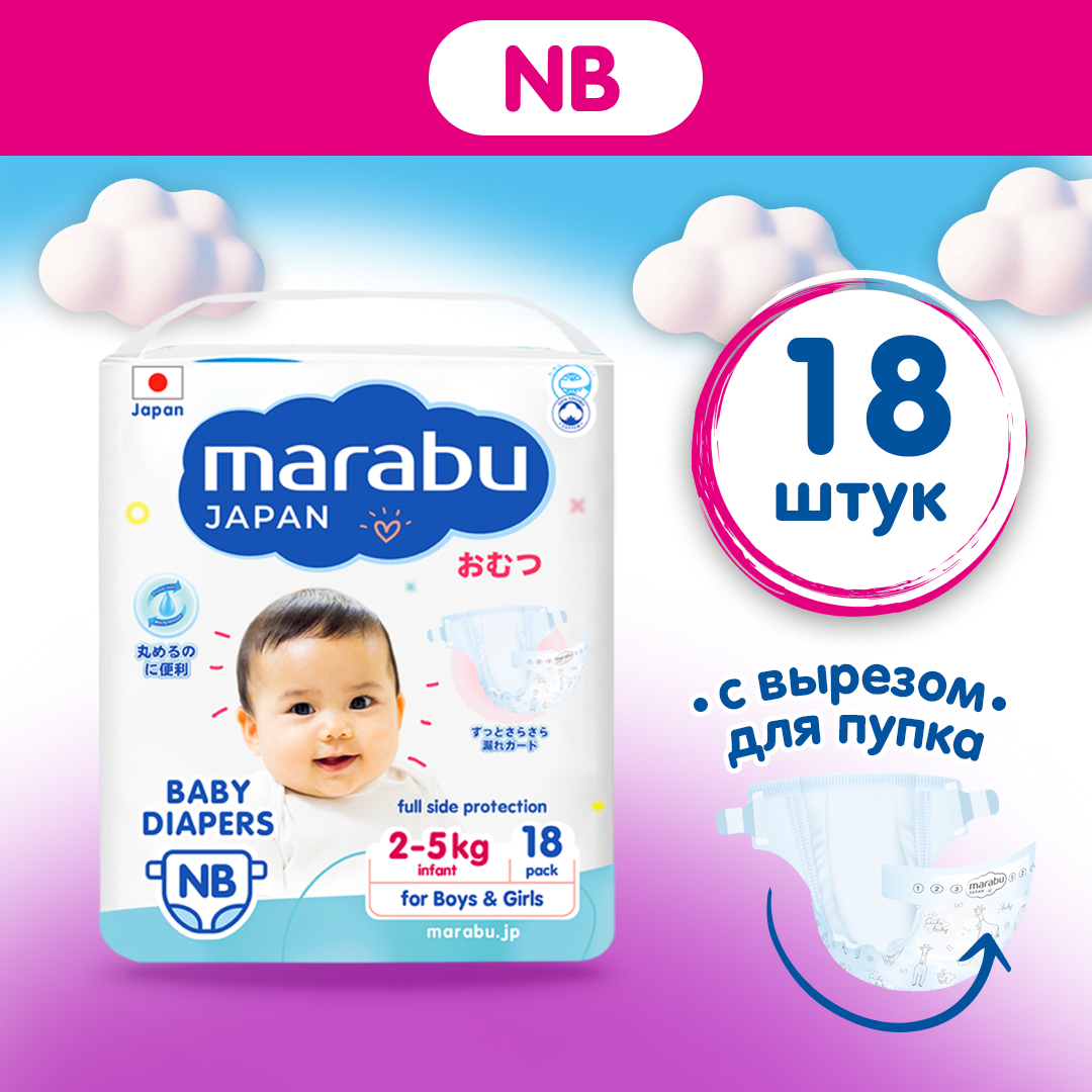 картинка Подгузники MARABU размер NB 2-5 кг 18 шт от интернет-магазина