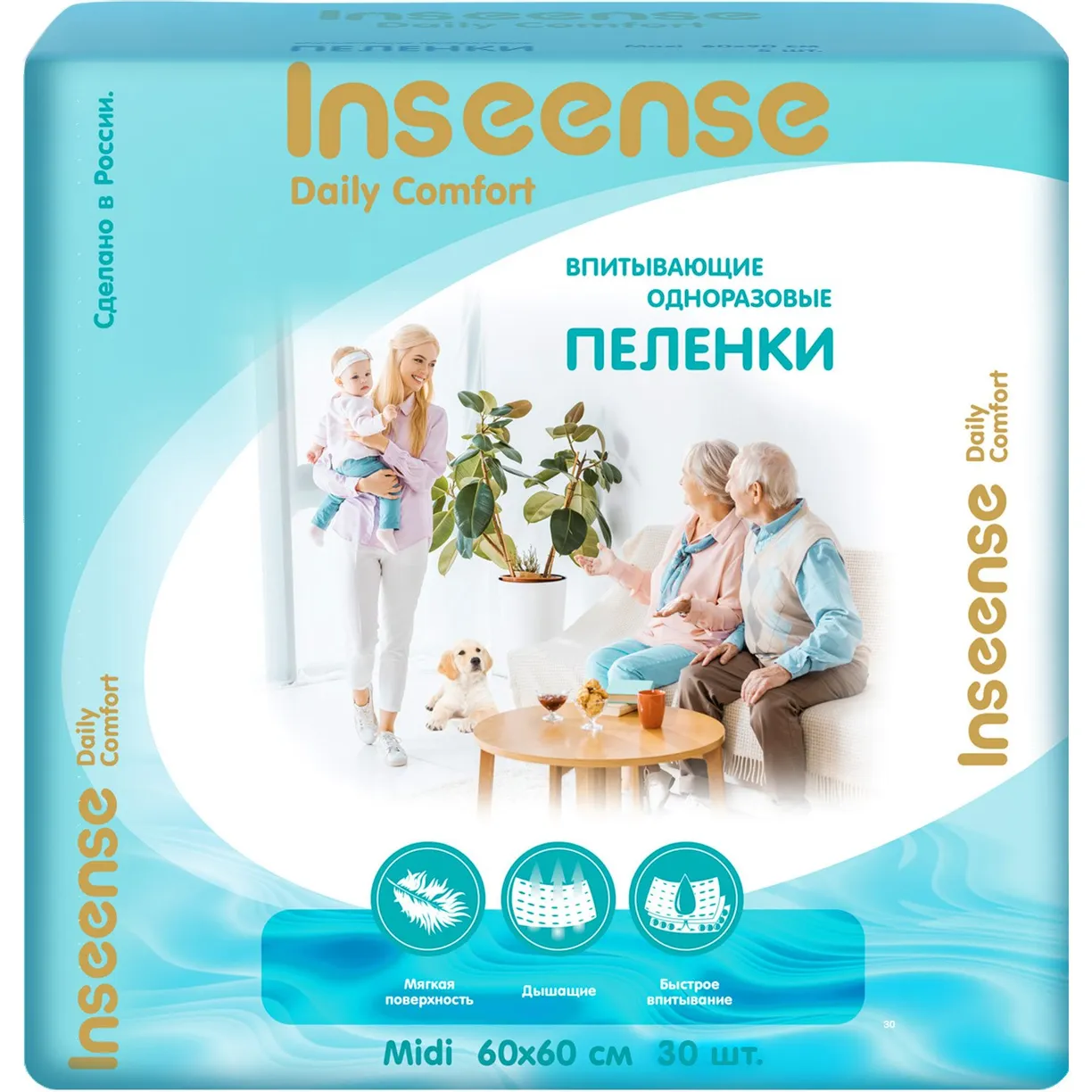 картинка Пеленки одноразовые 60*60 30 шт INSEENSE Daily Comfort от интернет-магазина