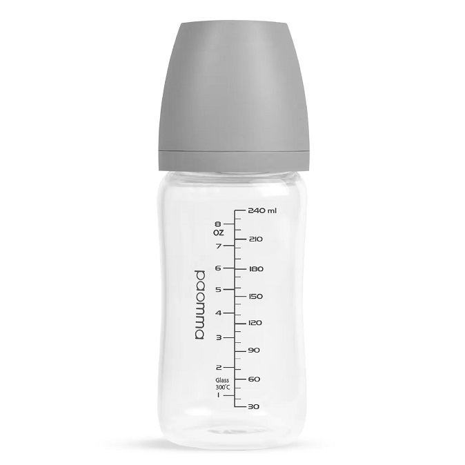 картинка Бутылочка стеклянная GB215 240 мл Light grey Paomma от интернет-магазина