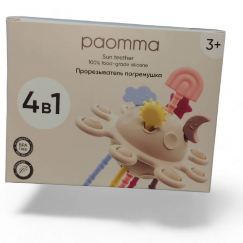 картинка Прорезыватель-погремушка 4 в 1 Солнце Multicolor Paomma  от интернет-магазина