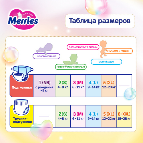 картинка Подгузники-трусики Merries (Q-форма) M 6-11 кг 62 шт от интернет-магазина